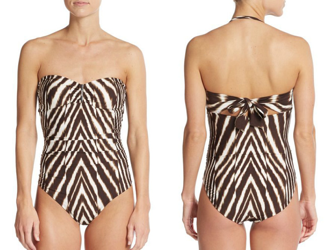 Calvin Klein Chevron-Print Bandeau Maillot Swimsuit