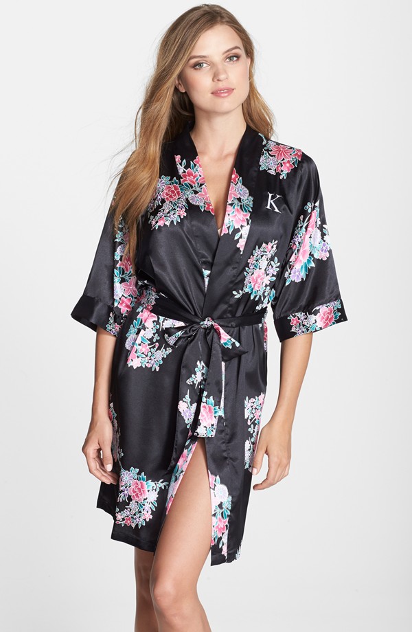 long floral satin robe