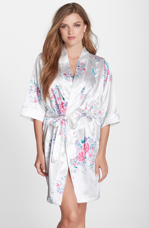 long floral satin robe